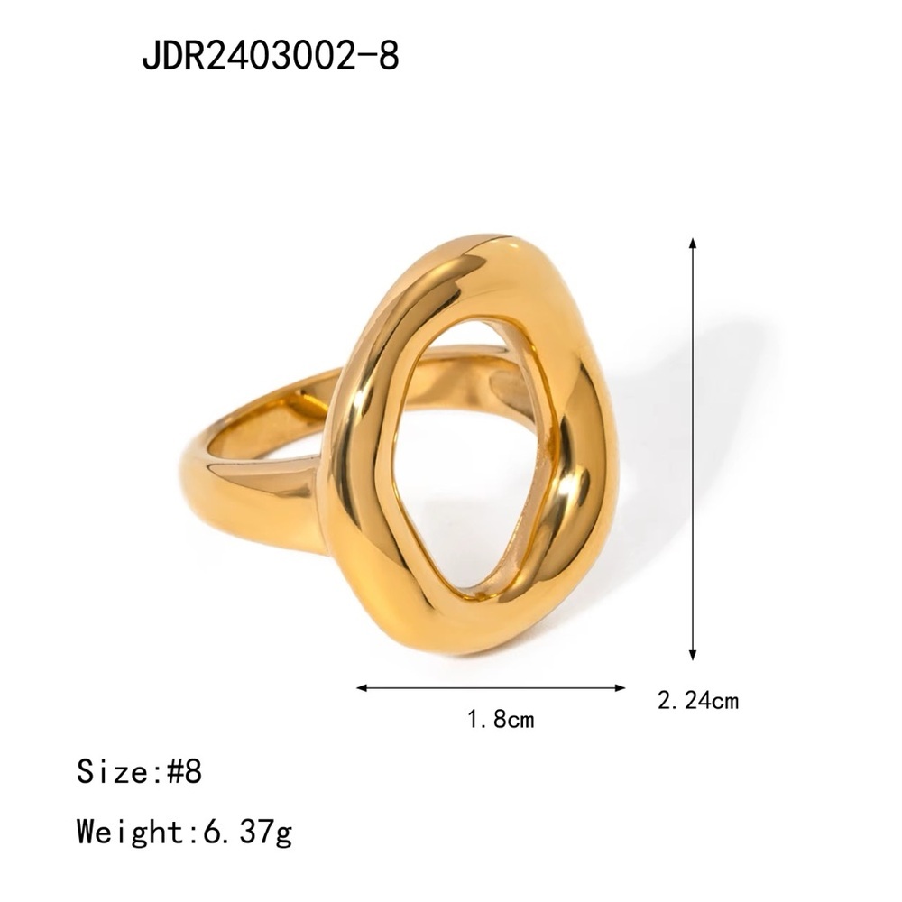 SIZE 8 | 18K Gold Plated Irregular Chunky Oval Hollow Ring - Picture 6 of 7